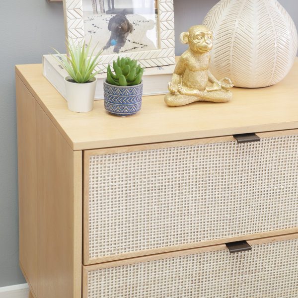 AllModern Amani Mid Century Natural 2 Drawer Cane Front Nightstand